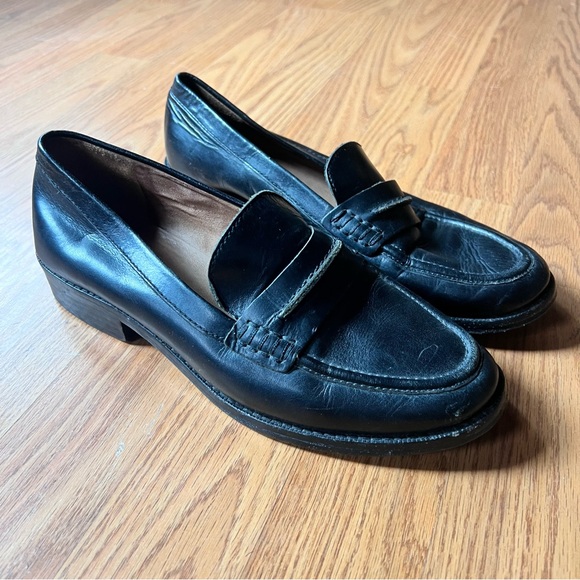 Madewell Black Leather Loafers Classic Size 8 Preppy Fall Style - Picture 1 of 6